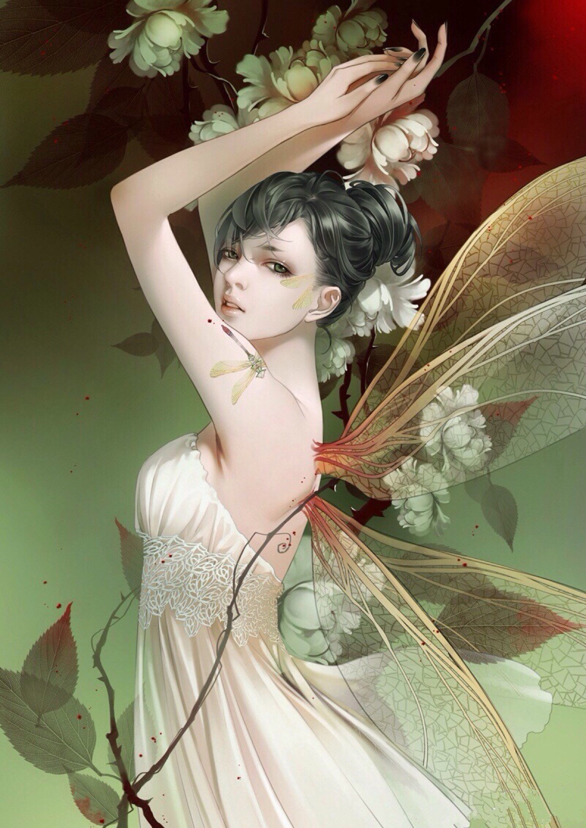 fairies, White flowers, White dress Wallpaper