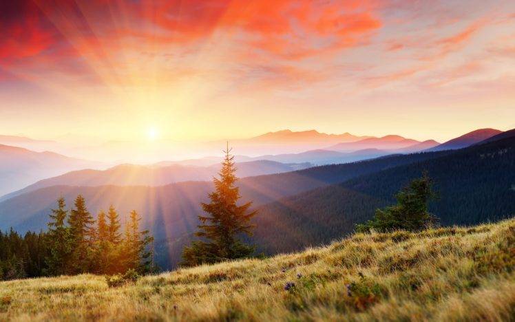 landscape, Nature, Mountains, Sun rays HD Wallpaper Desktop Background