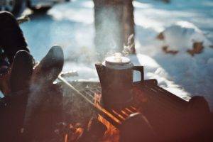camping, Winter, Campfire, Outdoors, Kettle
