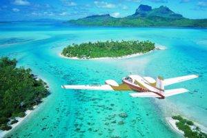 tropical, Island, Airplane, Sea, Bora Bora