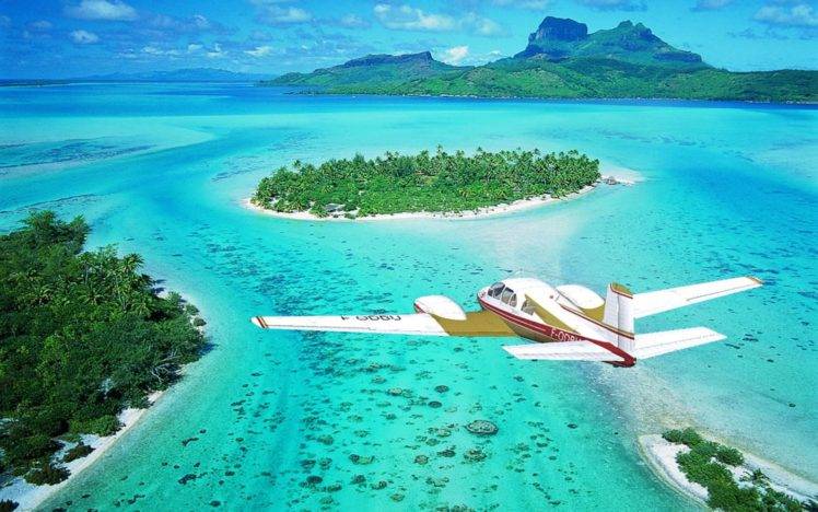 tropical, Island, Airplane, Sea, Bora Bora HD Wallpaper Desktop Background