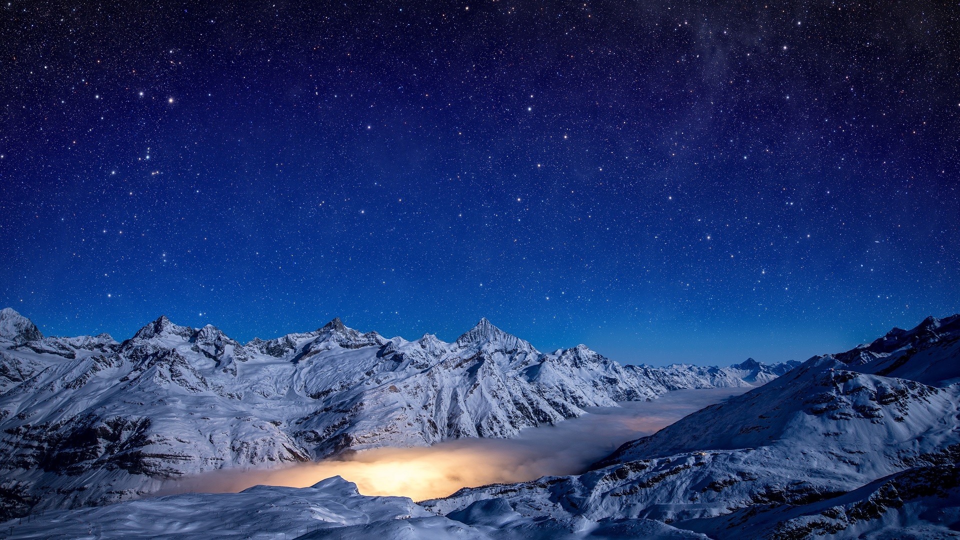 Switzerland, Stars, Snow, Landscape, Alps, Long exposure, Mist, Mountains Wallpaper