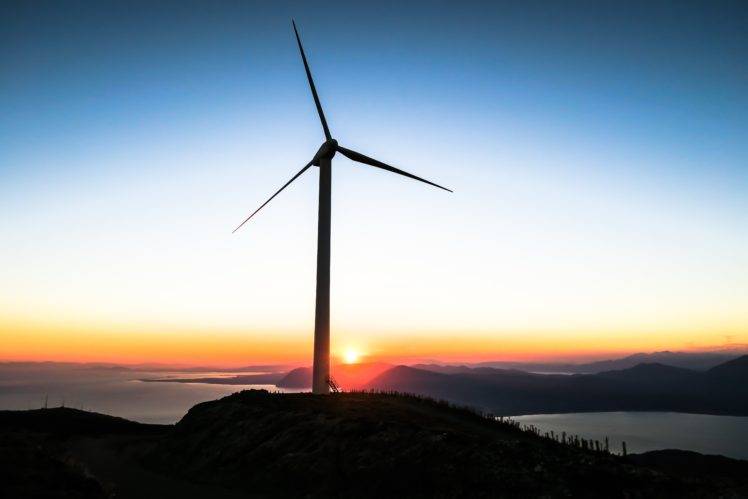 wind turbine, Sunset, Silhouette HD Wallpaper Desktop Background