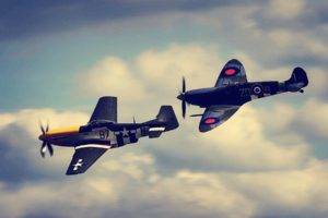 aircraft, Clouds, Sky, World War II, North American P 51 Mustang