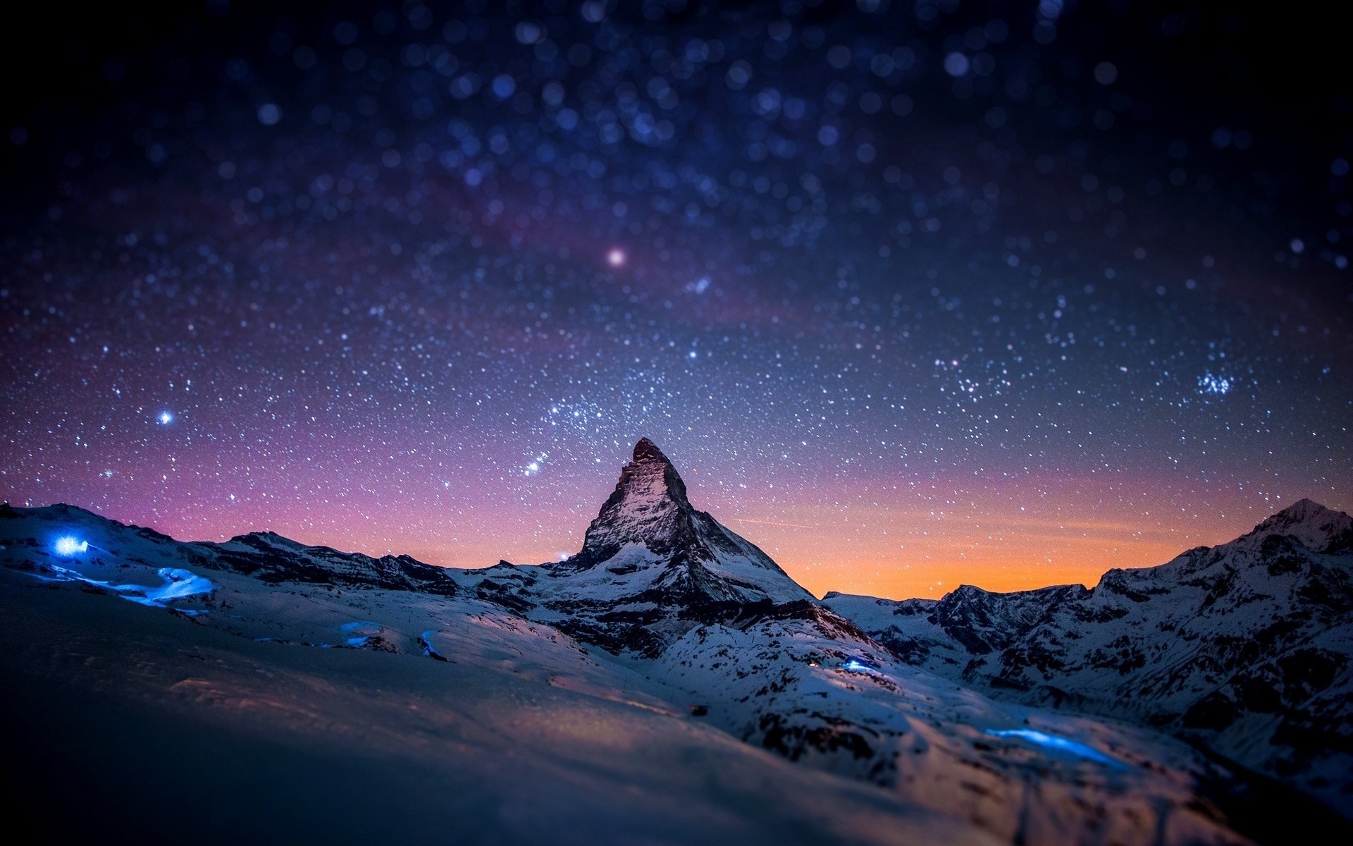 stars, Sky, Mountains, Snowy peak, Clouds, Sunset, Sunrise, Matterhorn, Toblerone Wallpaper