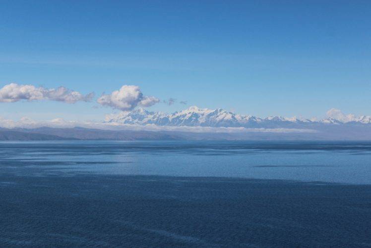 sea, Mountains, Blue, Lake, Lake Titicaca, Titicaca, Clouds, Clear sky HD Wallpaper Desktop Background