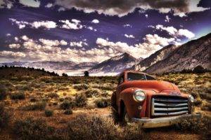 landscape, Nature, HDR, Mountains, Sky, Car, Vehicle, Clouds, Old car