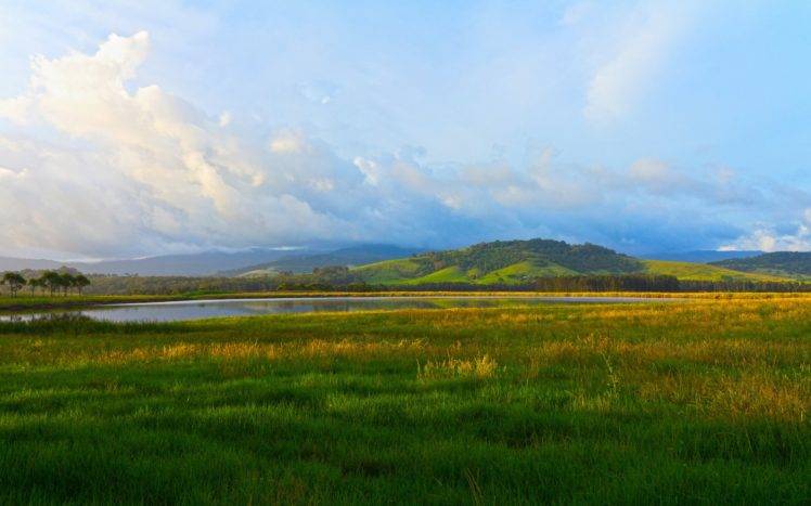 landscape, Nature, Lake, Sky, Grass, Green HD Wallpaper Desktop Background