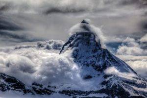 photography, Landscape, Nature, Mountains, Snowy peak, Clouds, Winter, Switzerland, Matterhorn