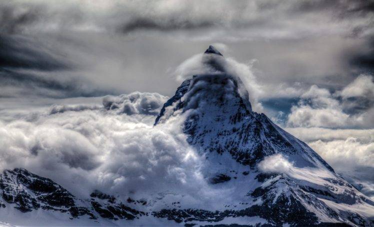 photography, Landscape, Nature, Mountains, Snowy peak, Clouds, Winter, Switzerland, Matterhorn HD Wallpaper Desktop Background