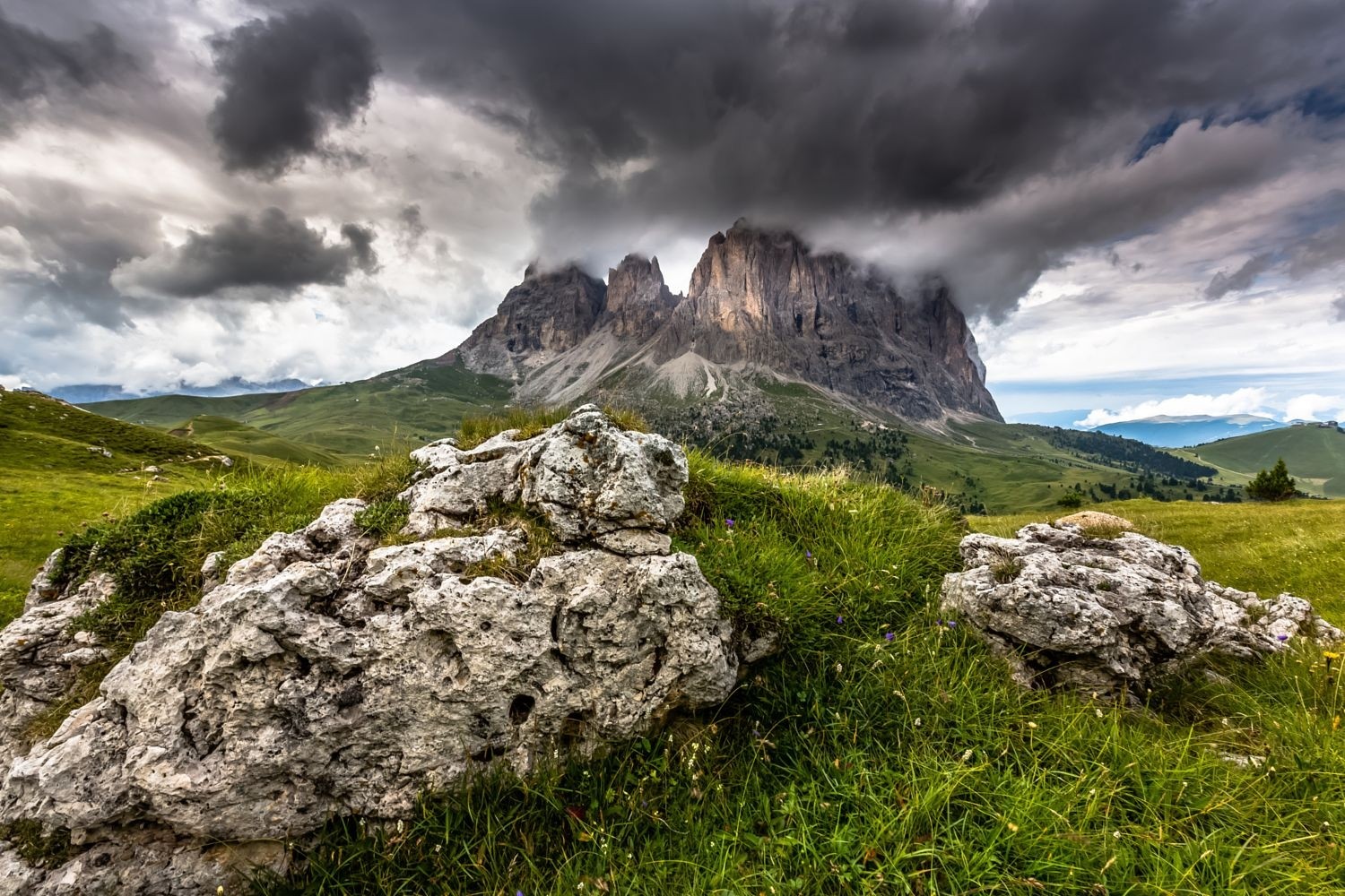 photography, Landscape, Nature, Grass, Mountains, Clouds, Spring, Dolomites (mountains), Italy Wallpaper