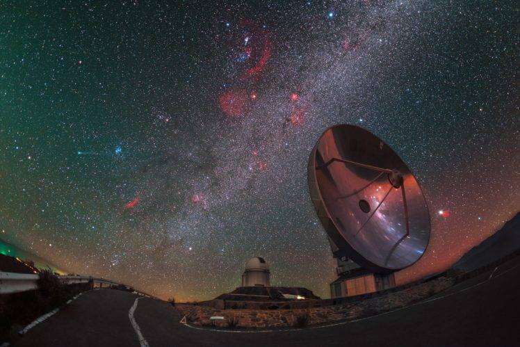 photography, Landscape, Nature, Observatory, Technology, Milky Way, Galaxy, Starry night, Road, Asphalt, Long exposure, Astronomy, Chile HD Wallpaper Desktop Background