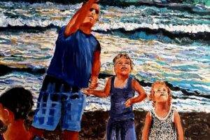 children, Sunset, Sea, Beach, Kite