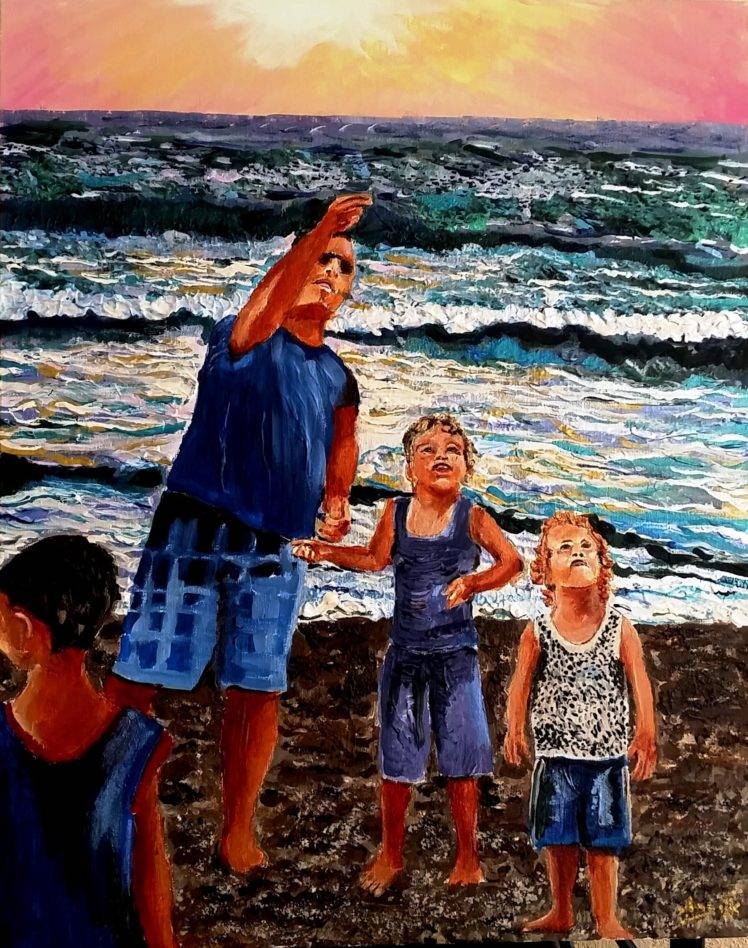 children, Sunset, Sea, Beach, Kite HD Wallpaper Desktop Background