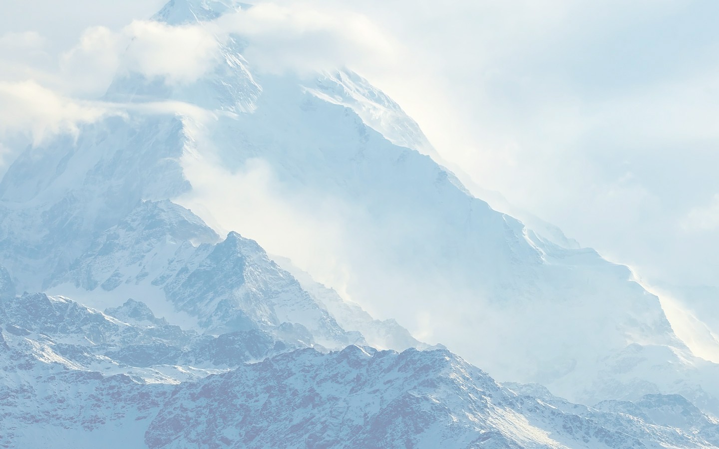 mountains, Snow, Clouds Wallpaper