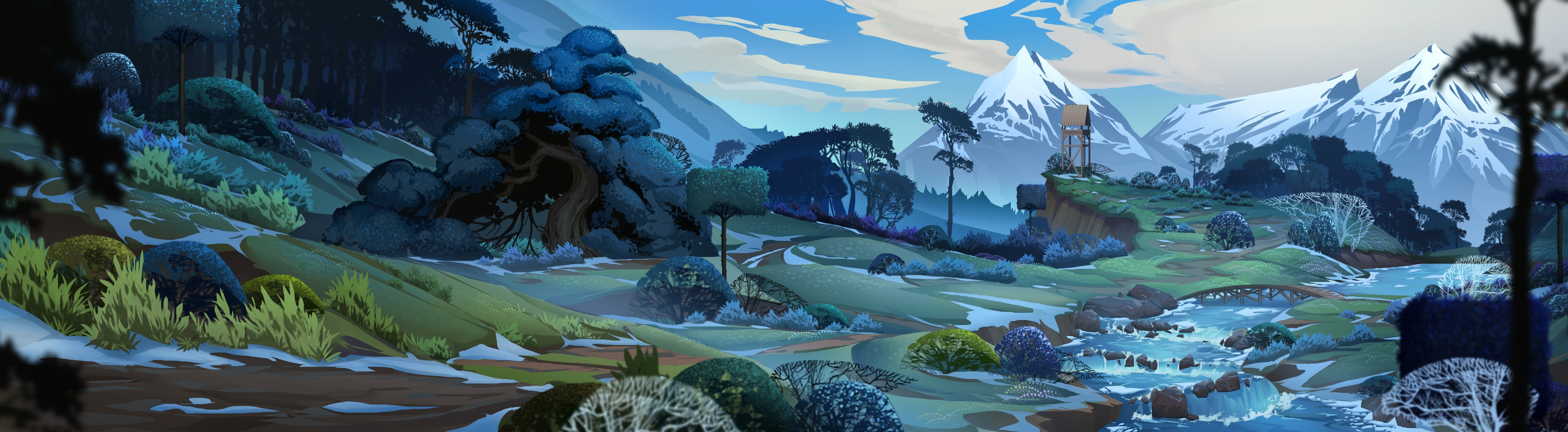 anime landscape dual monitor wallpaper