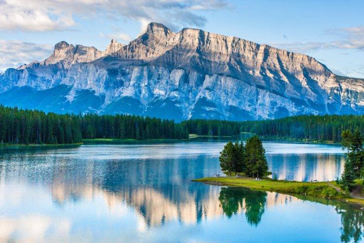 mountains, Nature, Lake, Water, Trees, Reflection, Blue, Green, Forest, Sky, Banff National Park HD Wallpaper Desktop Background