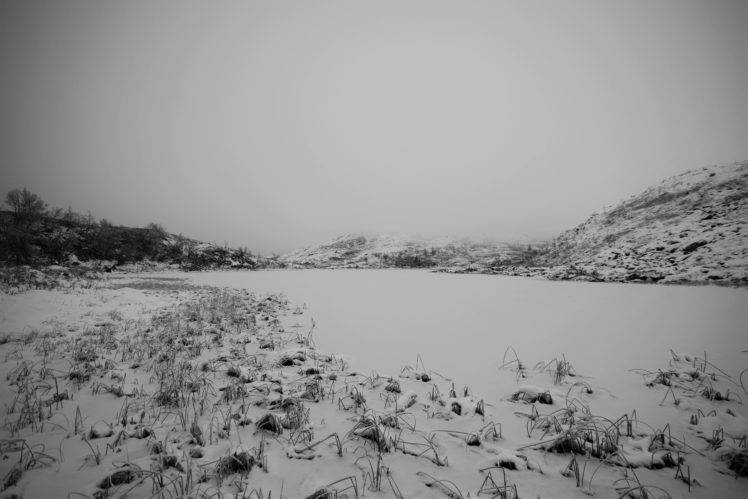 winter, Snow, Landscape, Norway, Mountains, Mist, Monochrome HD Wallpaper Desktop Background