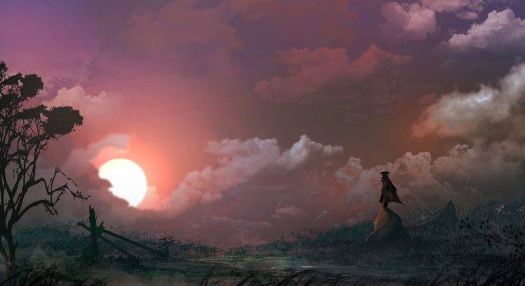 loneliness, Hero, Fantasy art, Nature, Sun, Clouds, Grass Wallpapers HD /  Desktop and Mobile Backgrounds