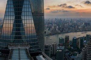 photography, Nature, Landscape, Cityscape, Panorama, Sunset, Skyscraper, Steel, Glass, Building, River, Aerial view, Architecture, Metropolis, Modern, Shanghai, China