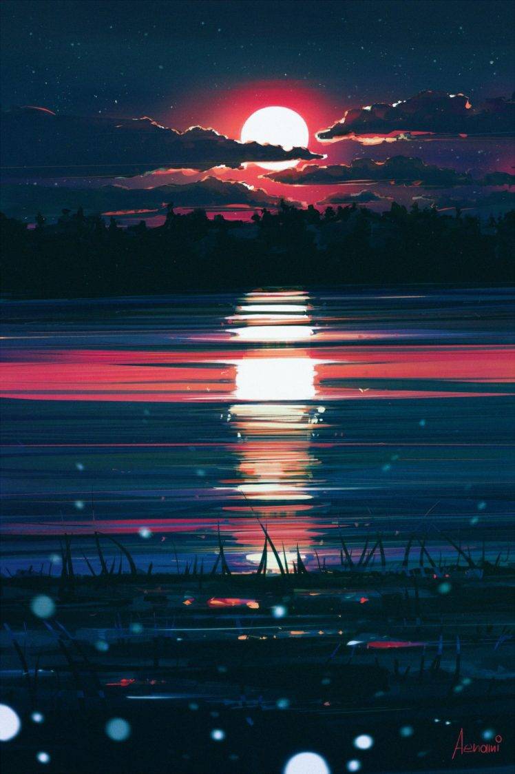 sunset, Illustration, Water, Night HD Wallpaper Desktop Background