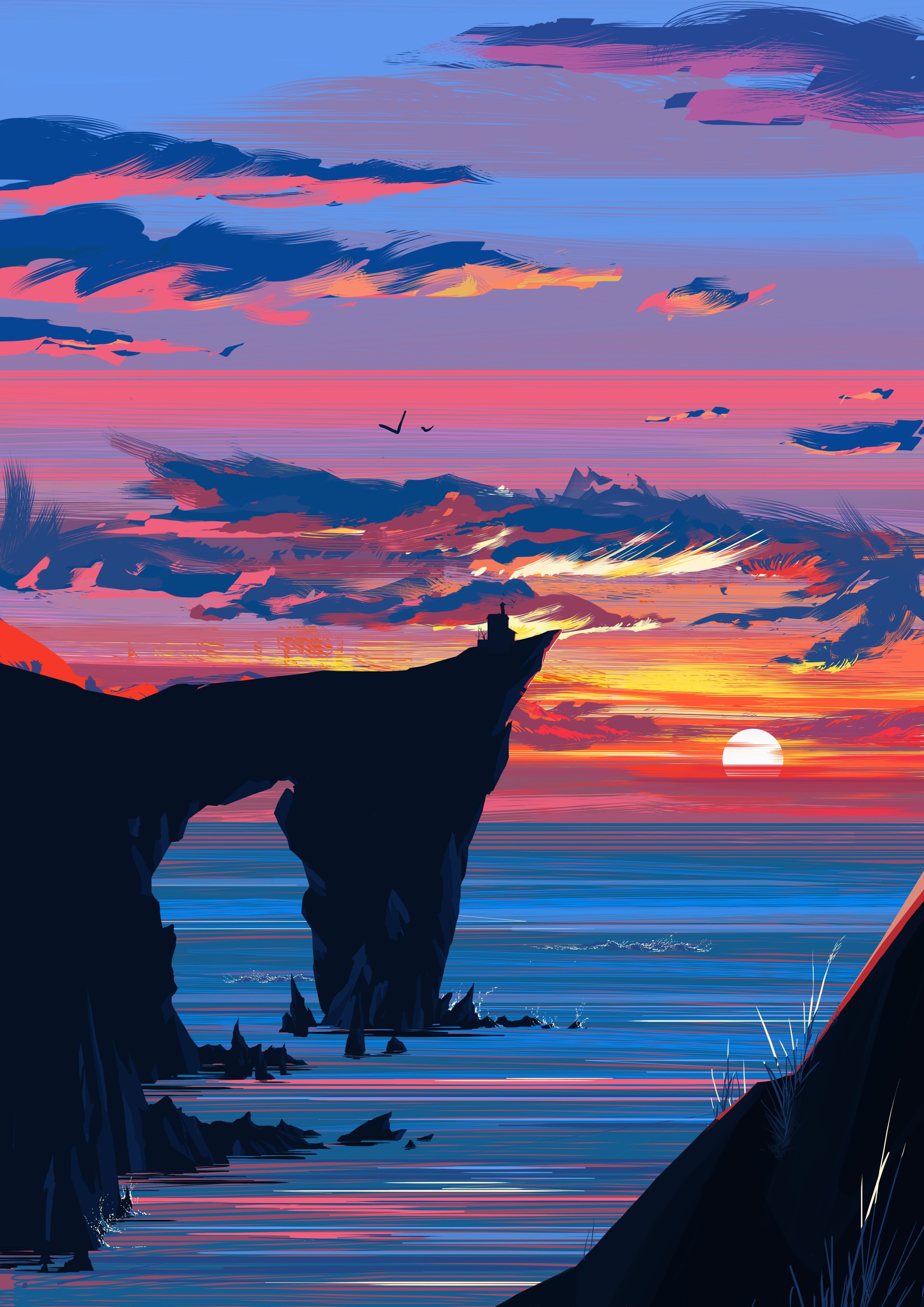 sunset, Illustration Wallpaper