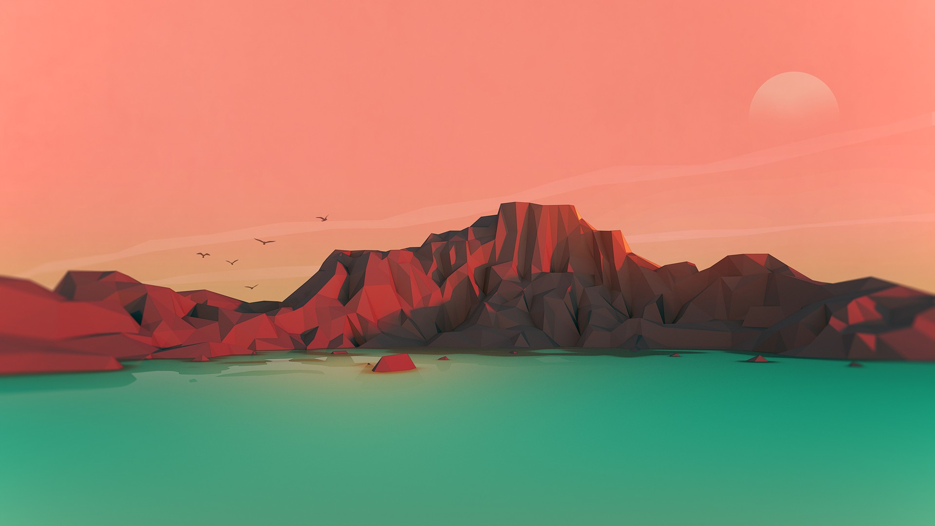 sunset, Digital art, Mountains, Low poly Wallpaper