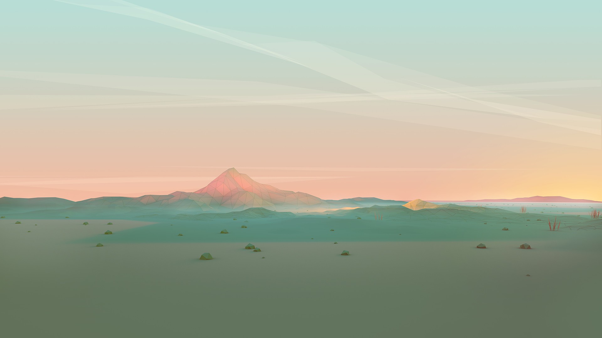 sunset, Mountains, Digital art, Low poly Wallpaper