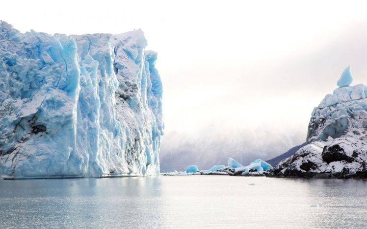 nature, Landscape, Winter, Iceberg, Sea, Clouds, Mountains, Argentina, Patagonia, Mist, Snow HD Wallpaper Desktop Background