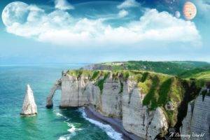 France, Sea, Cliff, Space