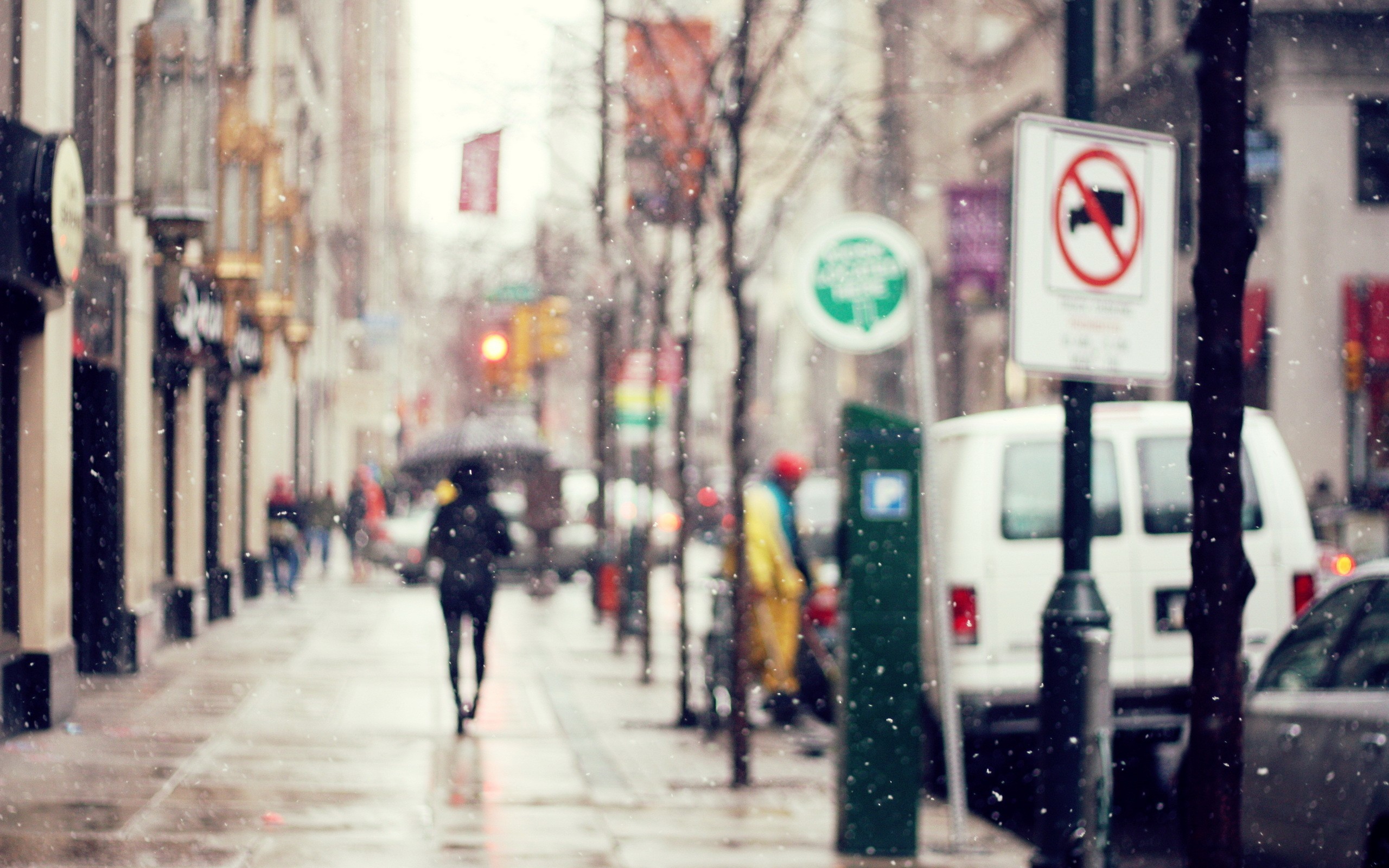 cityscape, Winter, Snow, Blurred, Street Wallpaper