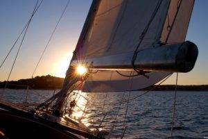 sailing ship, Sunset