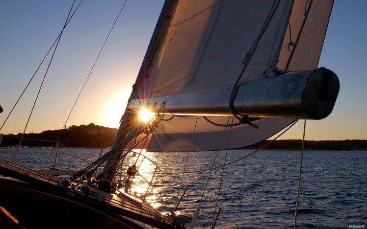 sailing ship, Sunset HD Wallpaper Desktop Background