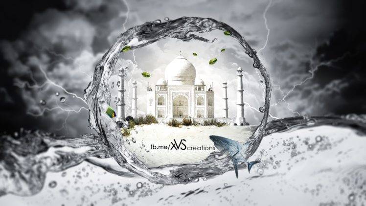 Taj Mahal, Adobe Photoshop, Leaves, Storm, Clouds HD Wallpaper Desktop Background