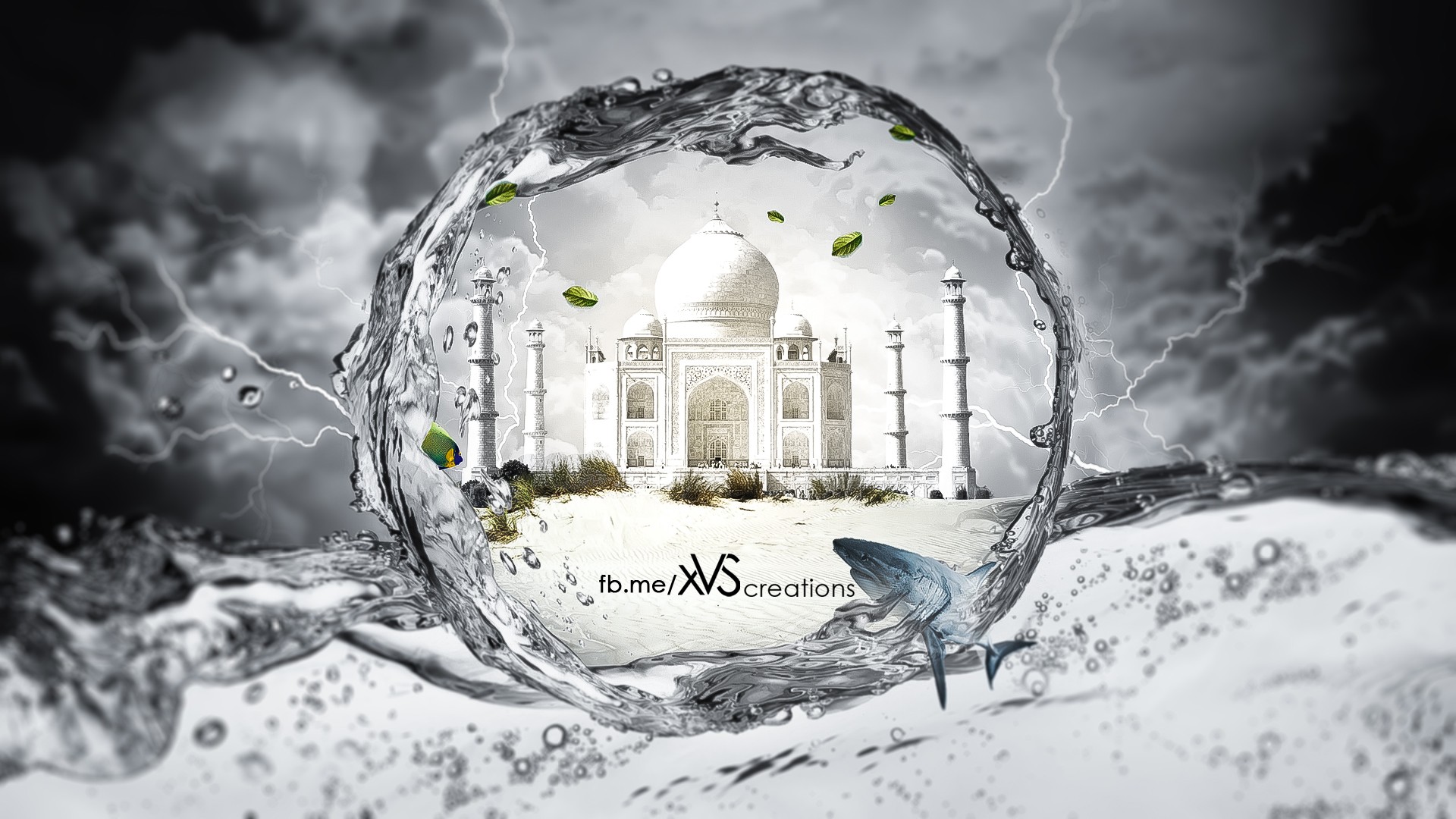 Taj Mahal, Adobe Photoshop, Leaves, Storm, Clouds Wallpaper