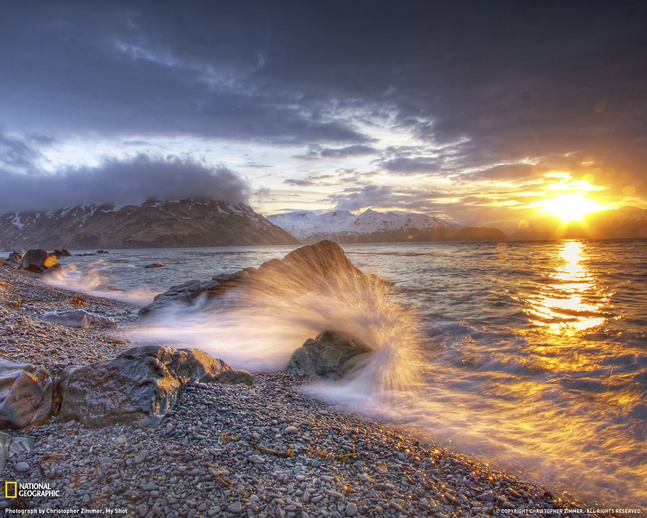 National Geographic, Alaska, Rock, Waves, Sunlight, Pebbles, Coast Wallpaper