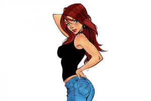 Mary Jane, Cartoon, Redhead, Jeans, Tank top, Freckles