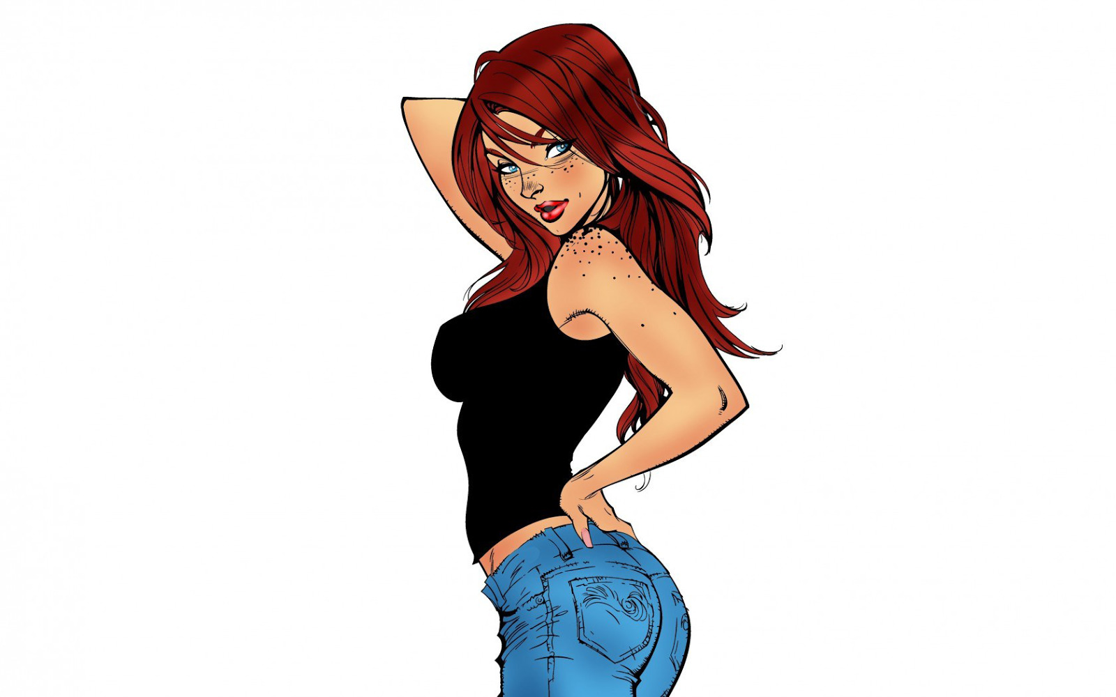 Mary Jane, Cartoon, Redhead, Jeans, Tank top, Freckles Wallpaper
