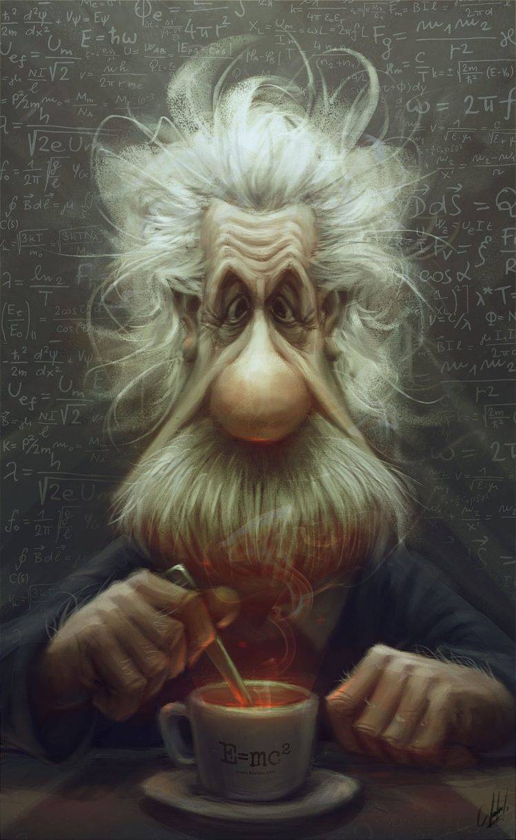 Albert Einstein, Cartoon, Caricature, Formula HD Wallpaper Desktop Background