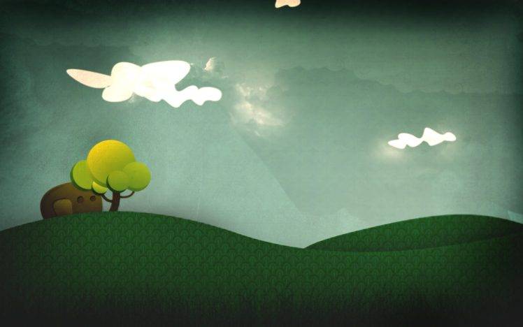 minimalism, Cartoon, Trees, Grass HD Wallpaper Desktop Background