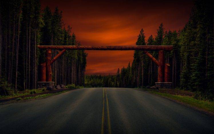 sky, Road, Trees, Red sky, Landscape HD Wallpaper Desktop Background