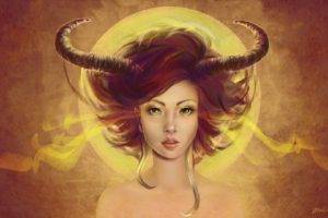 horns, Fantasy art, Fantasy girl