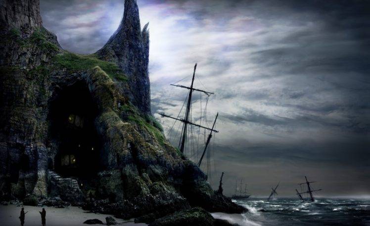 pirates, Fantasy art, Shipwreck, Sea HD Wallpaper Desktop Background