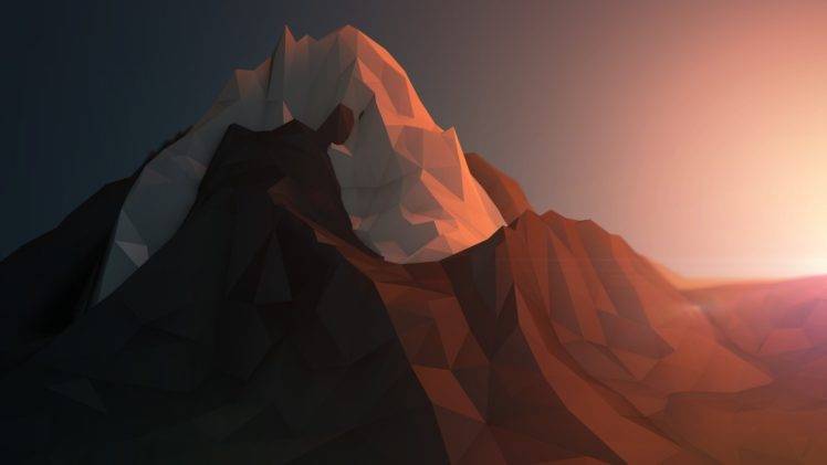 nature, Landscape, Digital art, Low poly, 3D, Sunlight, Mountains, Snowy peak HD Wallpaper Desktop Background