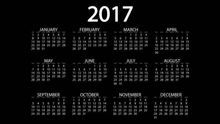 black background, 2017 (Year), Month, Calendar, Simple HD Wallpaper Desktop Background