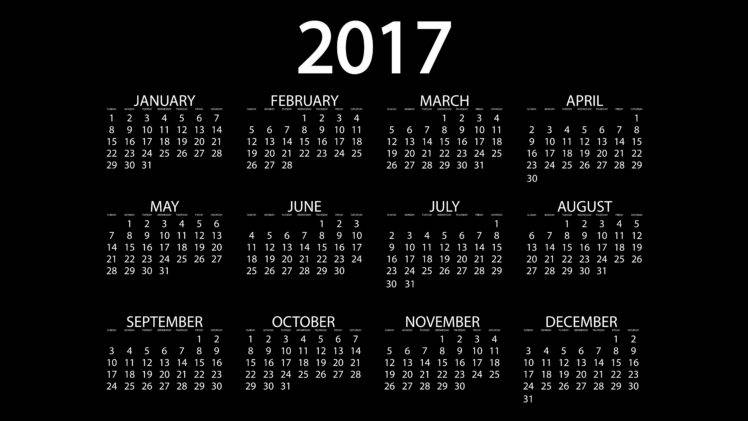black background, 2017 (Year), Month, Calendar, Simple HD Wallpaper Desktop Background