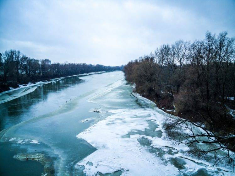 river, Landscape, Frozen river, Ice, Winter, Water HD Wallpaper Desktop Background