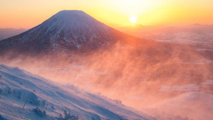 sunrise, Mount Yotei, Snow, Japan HD Wallpaper Desktop Background