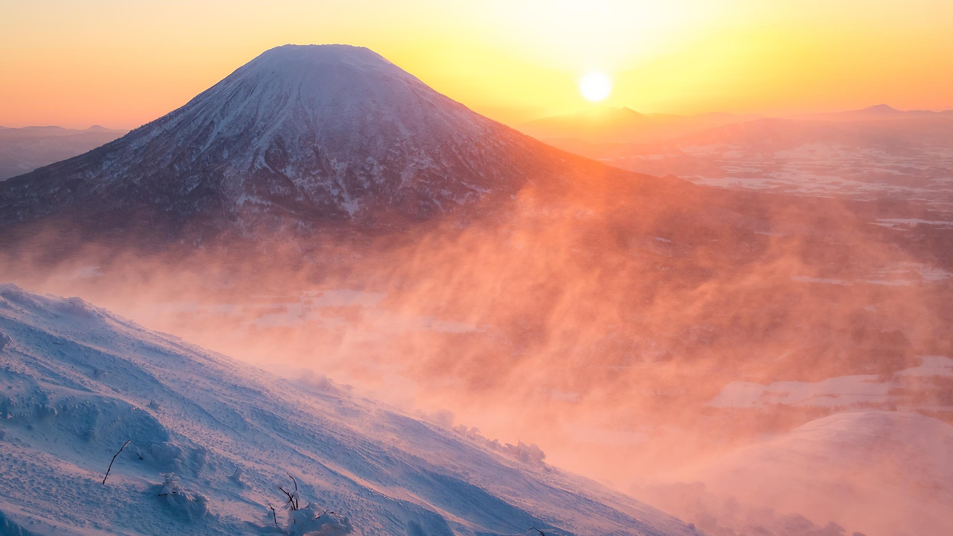 sunrise, Mount Yotei, Snow, Japan Wallpaper