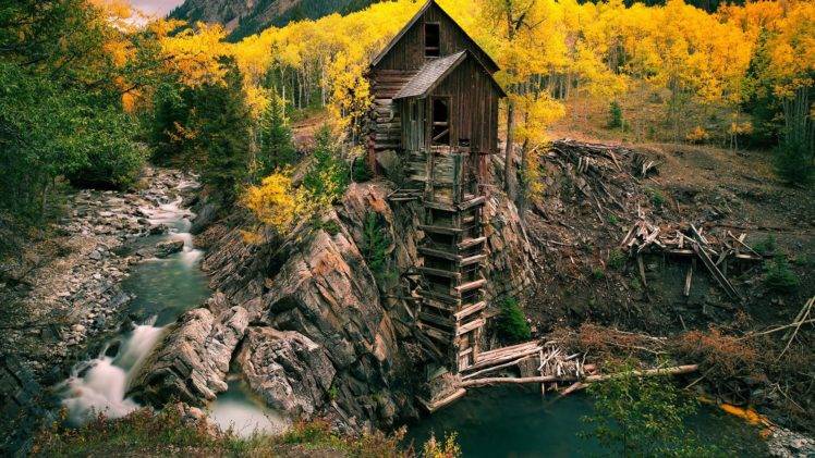 treehouses, Pine trees, Field, Stream, Mill, Colorado HD Wallpaper Desktop Background